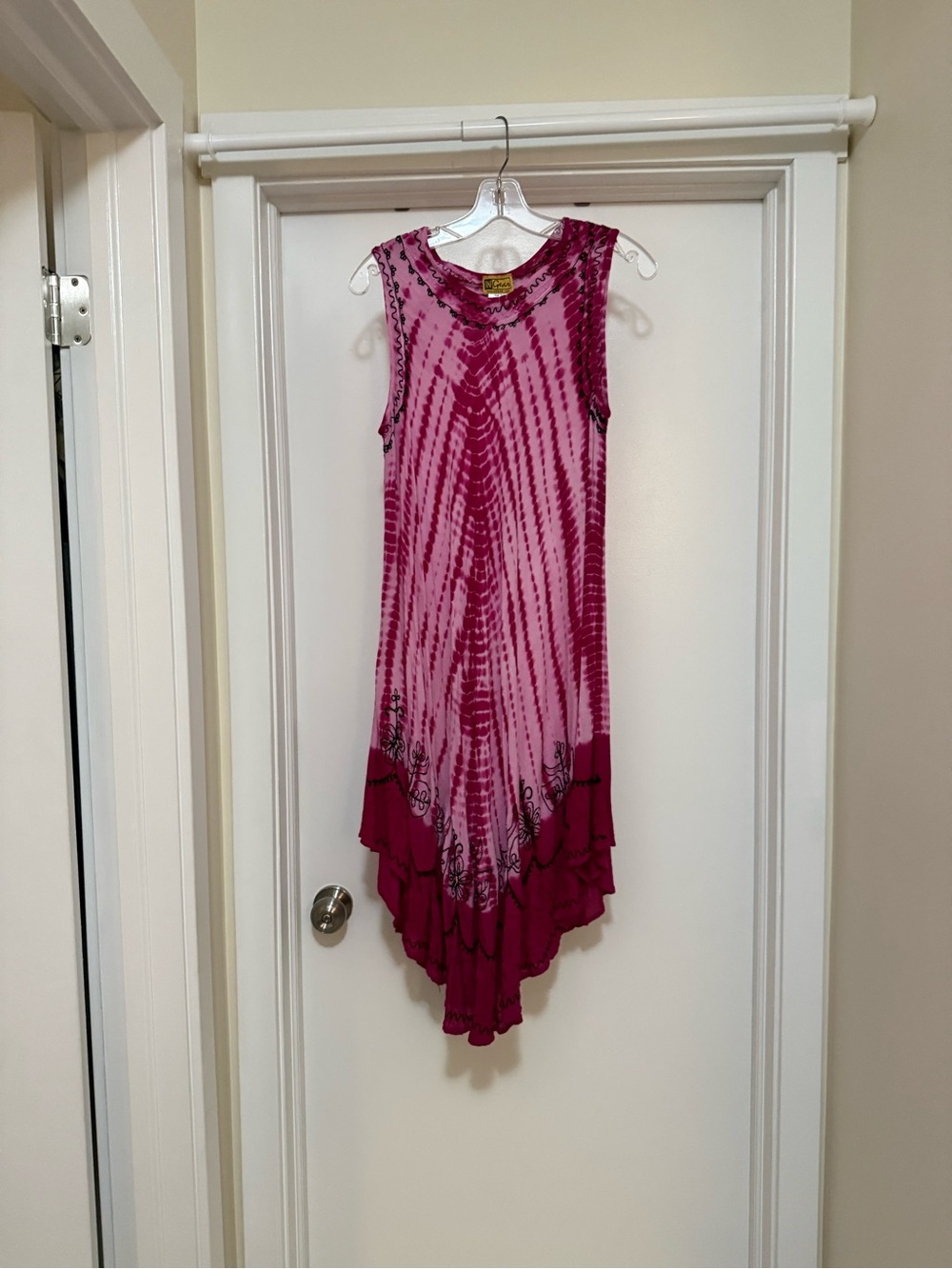 Sleeveless Pink Tie-Dye Handkerchief Hem Dress - Brand: INGear
